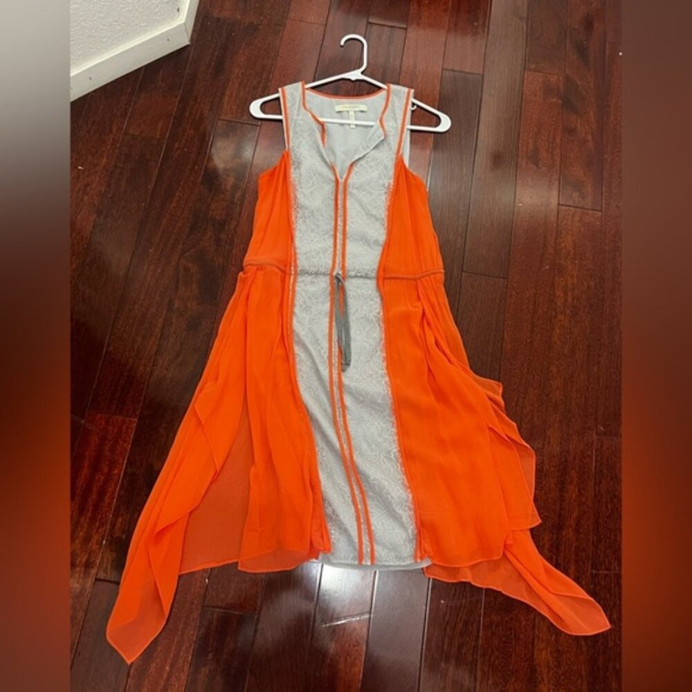 BCBG flowy Orange and Gray Sleeveless Dress